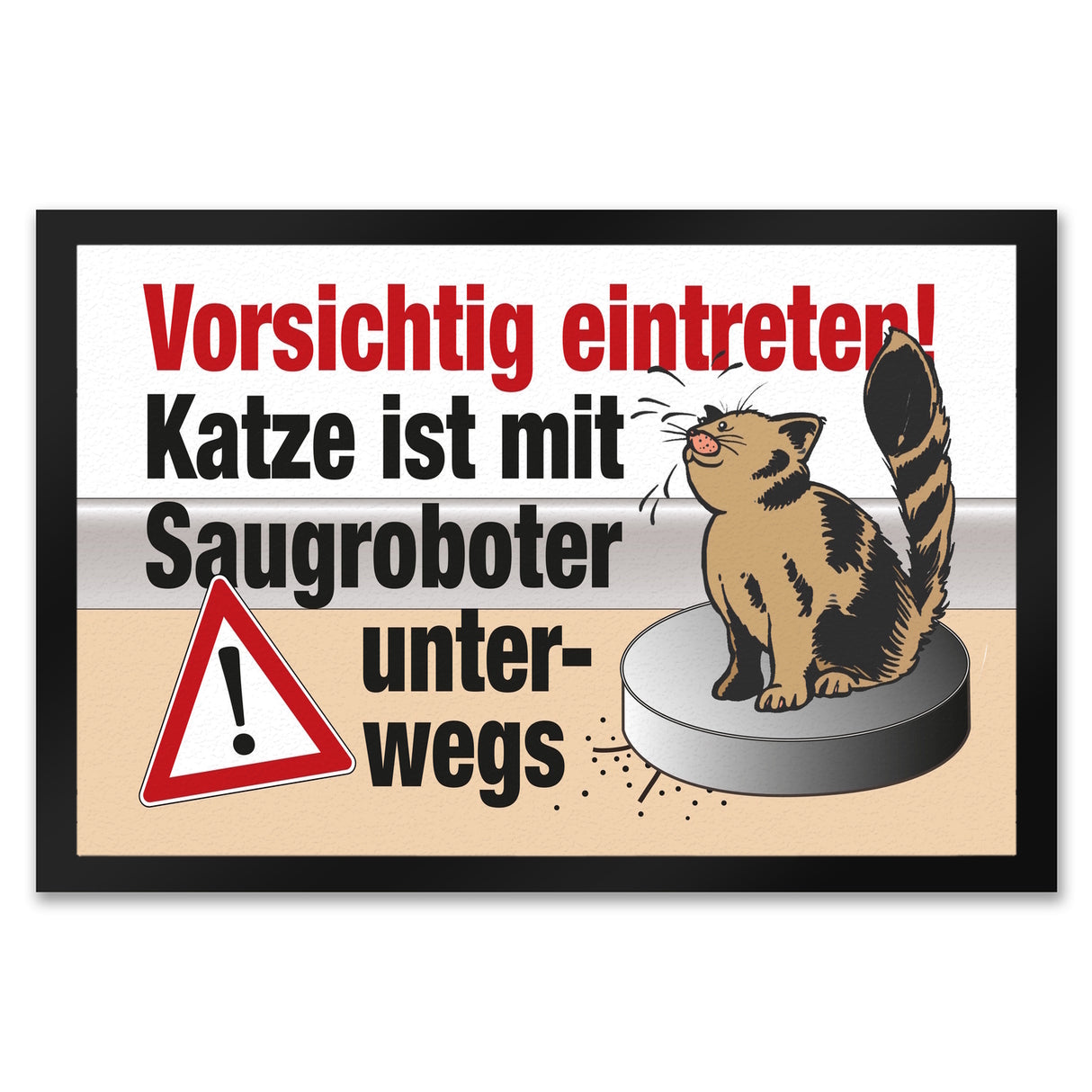 Vorsichtig eintreten - Katze auf Saugroboter Fußmatte