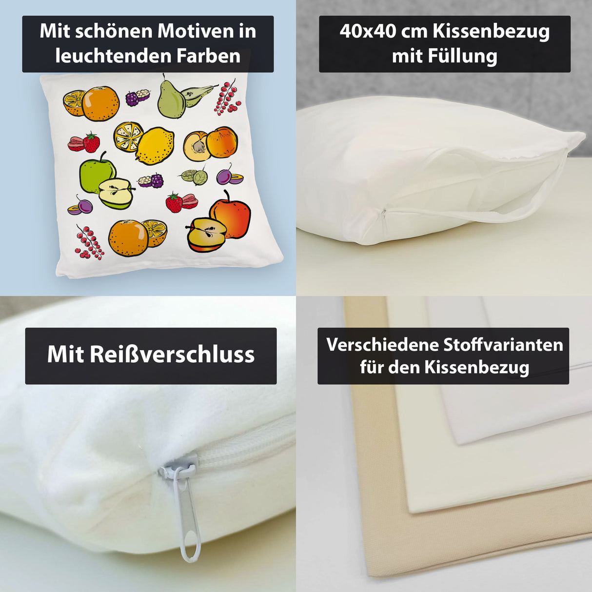 Früchte Kissen mit farbenprächtigen Obstsorten