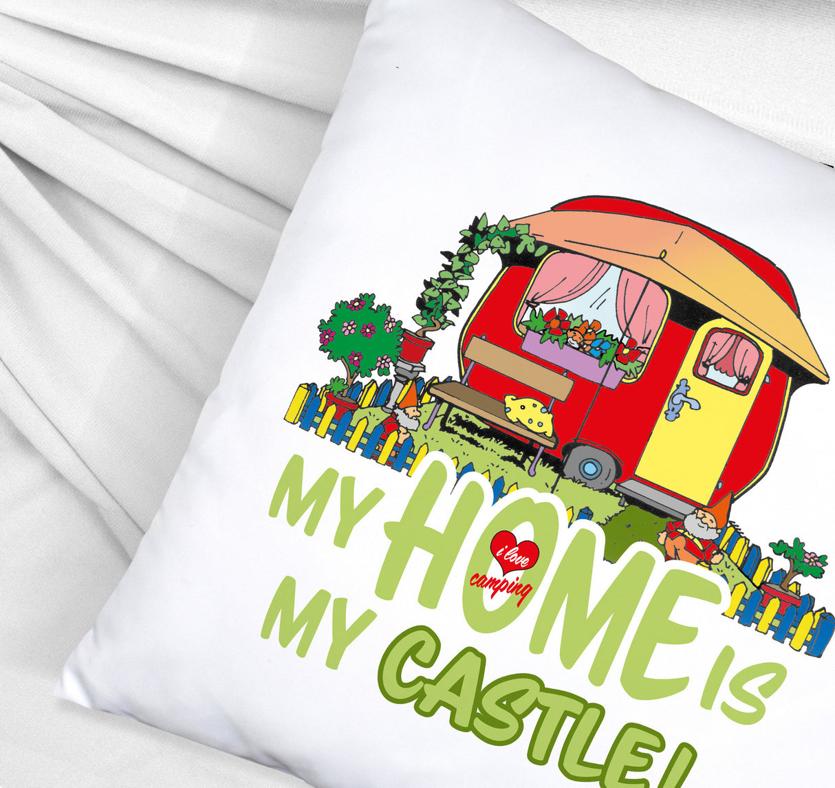 Wohnwagen Kissen mit Spruch My Home is my castle! I love camping