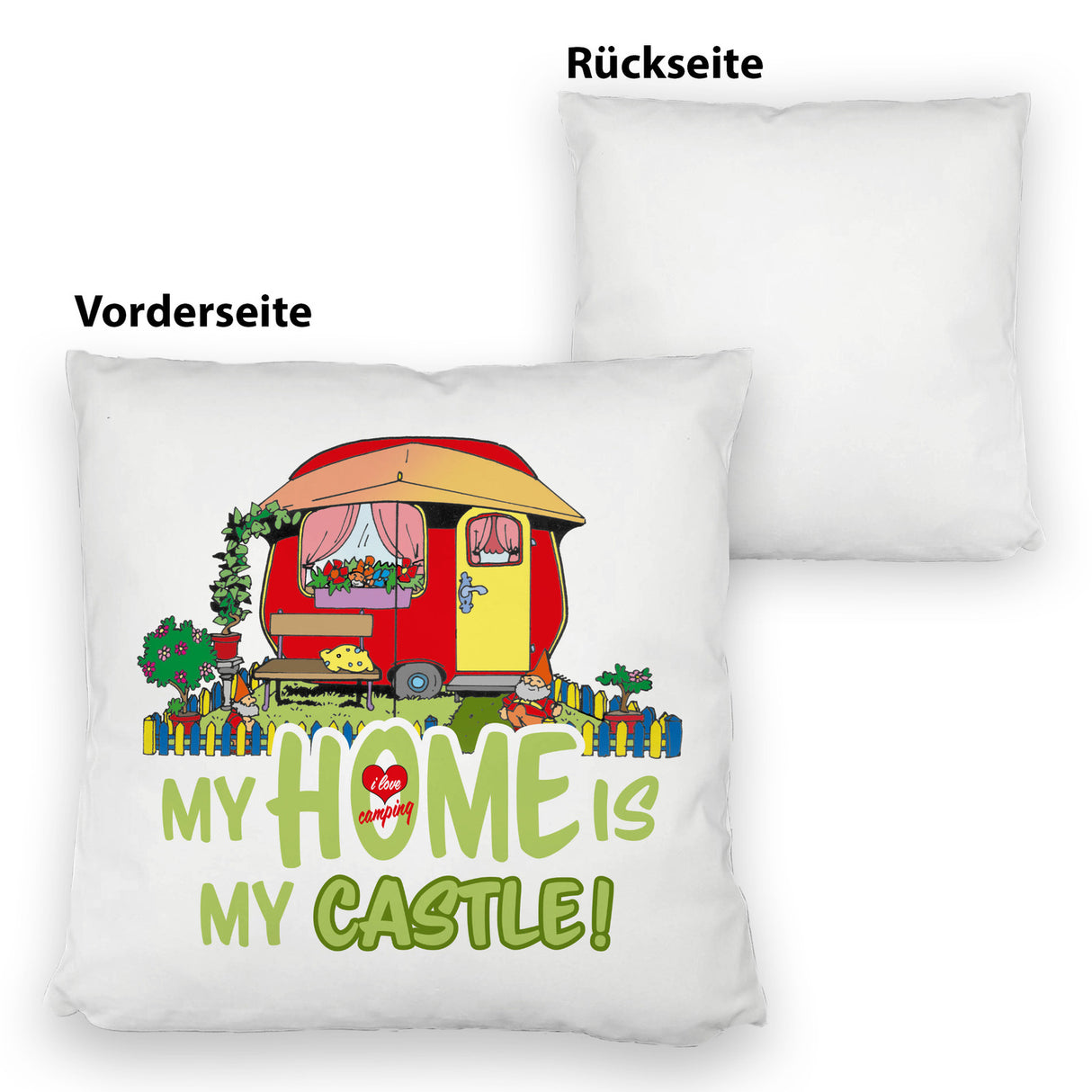 Wohnwagen Kissen mit Spruch My Home is my castle! I love camping