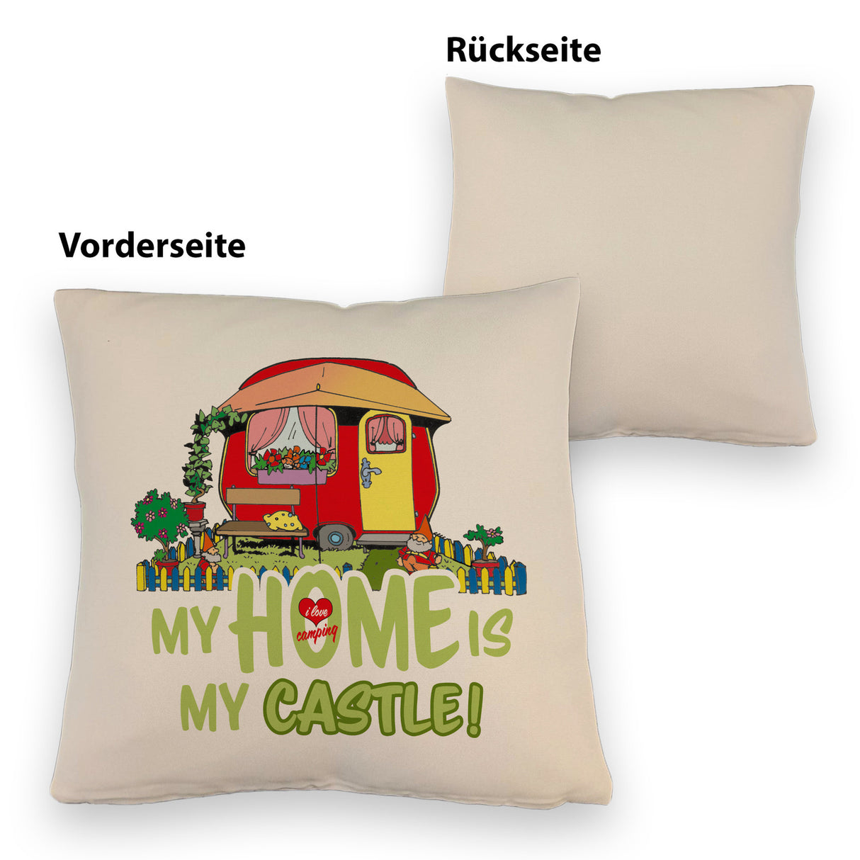Wohnwagen Kissen mit Spruch My Home is my castle! I love camping