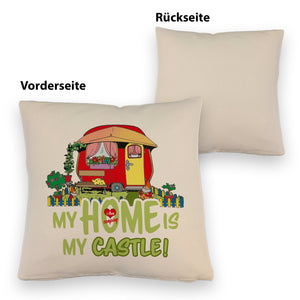 Wohnwagen Kissen mit Spruch My Home is my castle! I love camping