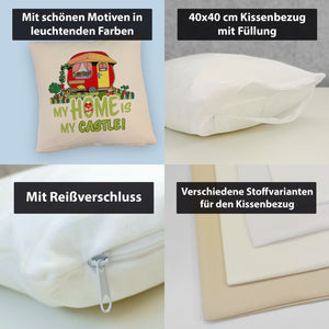 Wohnwagen Kissen mit Spruch My Home is my castle! I love camping