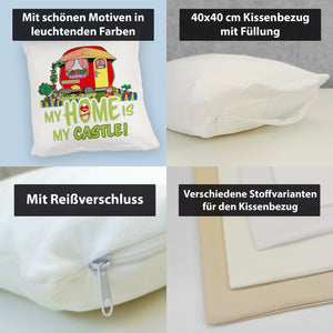 Wohnwagen Kissen mit Spruch My Home is my castle! I love camping