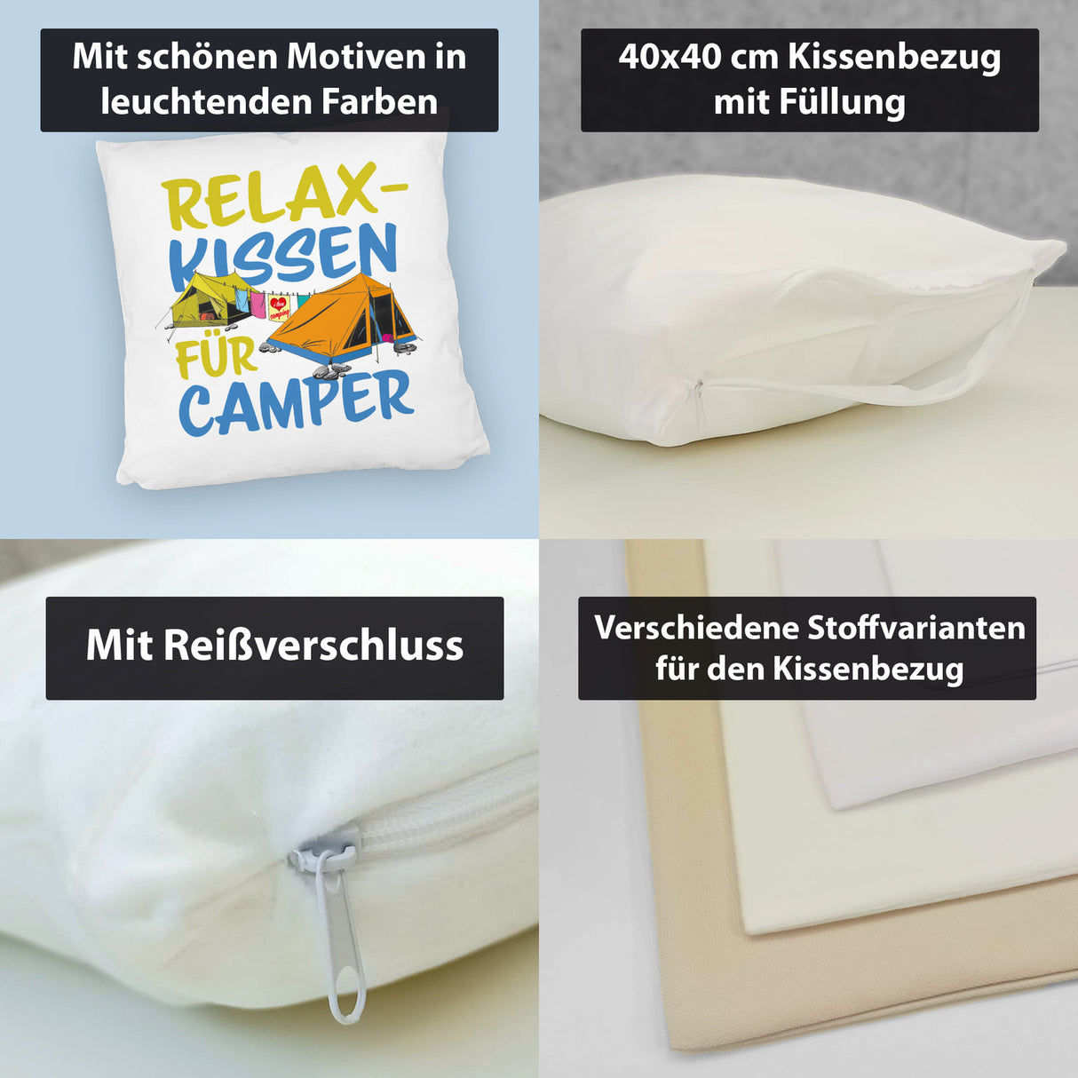I love Camping Relax Kissen für Camper mit Zelten