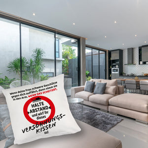Ehe Kissen mit Warnsymbol und Spruch zum Thema Versöhnung für den Mann