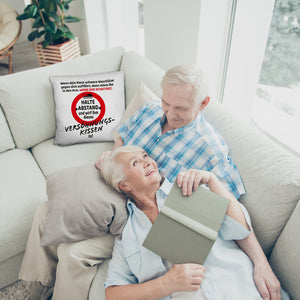 Ehe Kissen mit Warnsymbol und Spruch zum Thema Versöhnung für die Frau