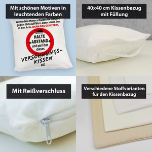 Ehe Kissen mit Warnsymbol und Spruch zum Thema Versöhnung für die Frau