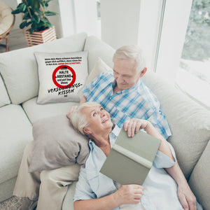 Ehe Kissen mit Warnsymbol und Spruch zum Thema Versöhnung für die Frau