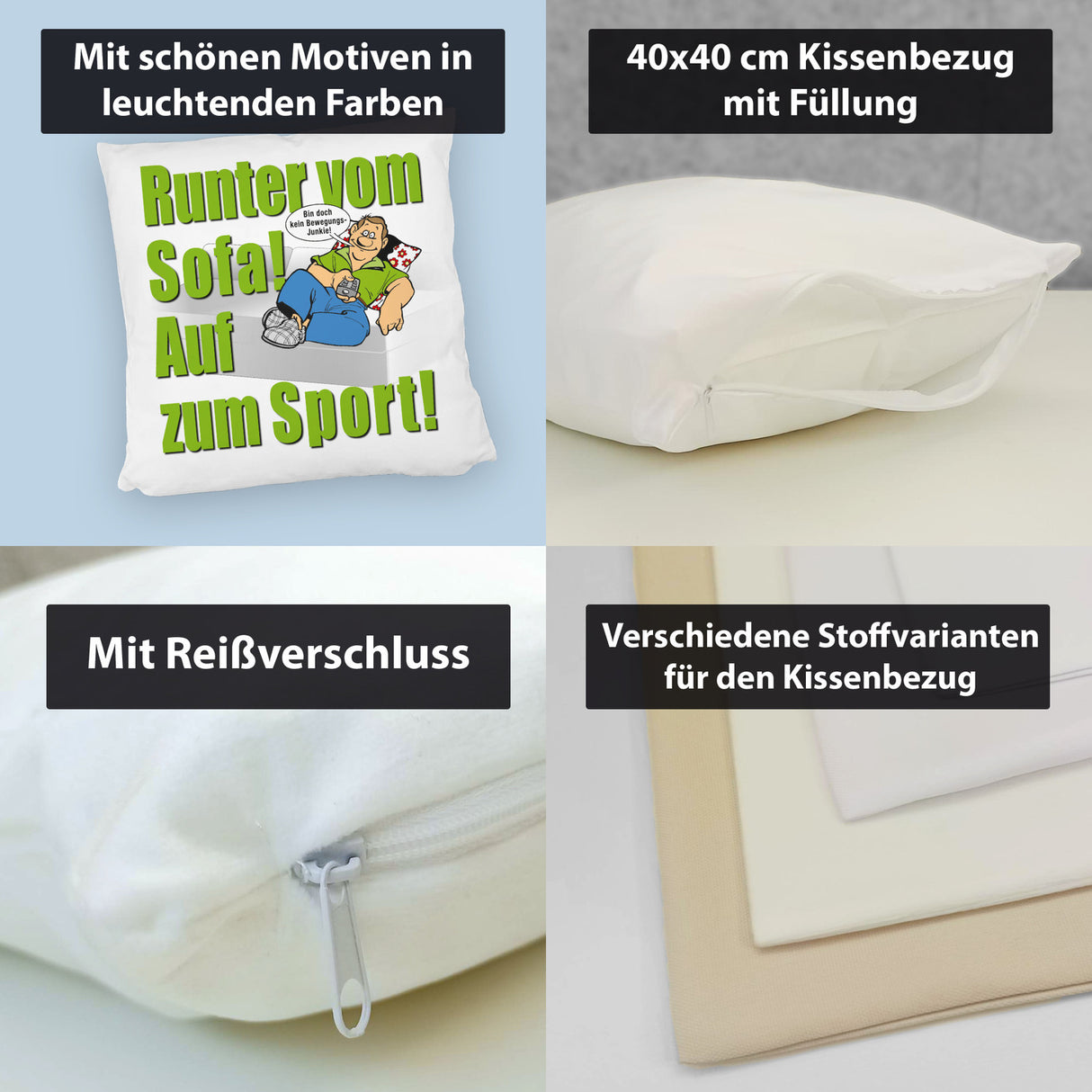 Auf zum Sport! Motivations Kissen mit Text und Spruch