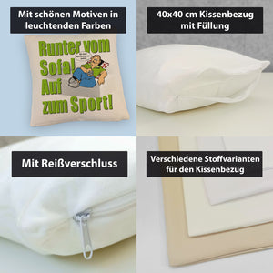 Auf zum Sport! Motivations Kissen mit Text und Spruch
