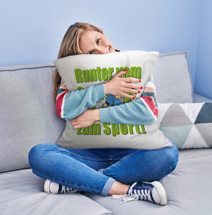 Auf zum Sport! Motivations Kissen mit Text und Spruch
