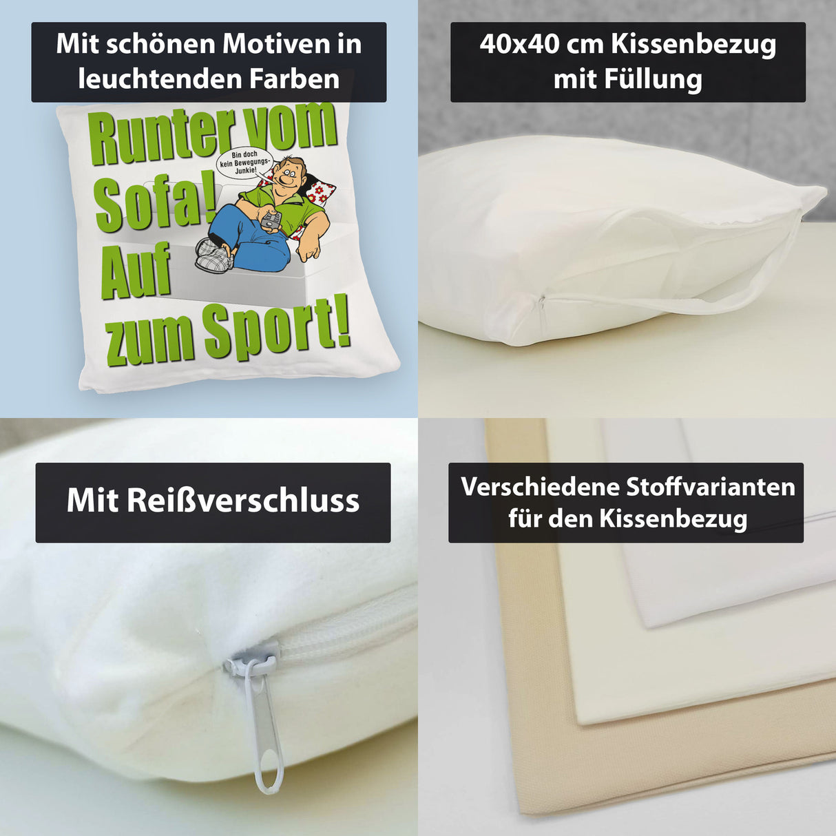 Auf zum Sport! Motivations Kissen mit Text und Spruch