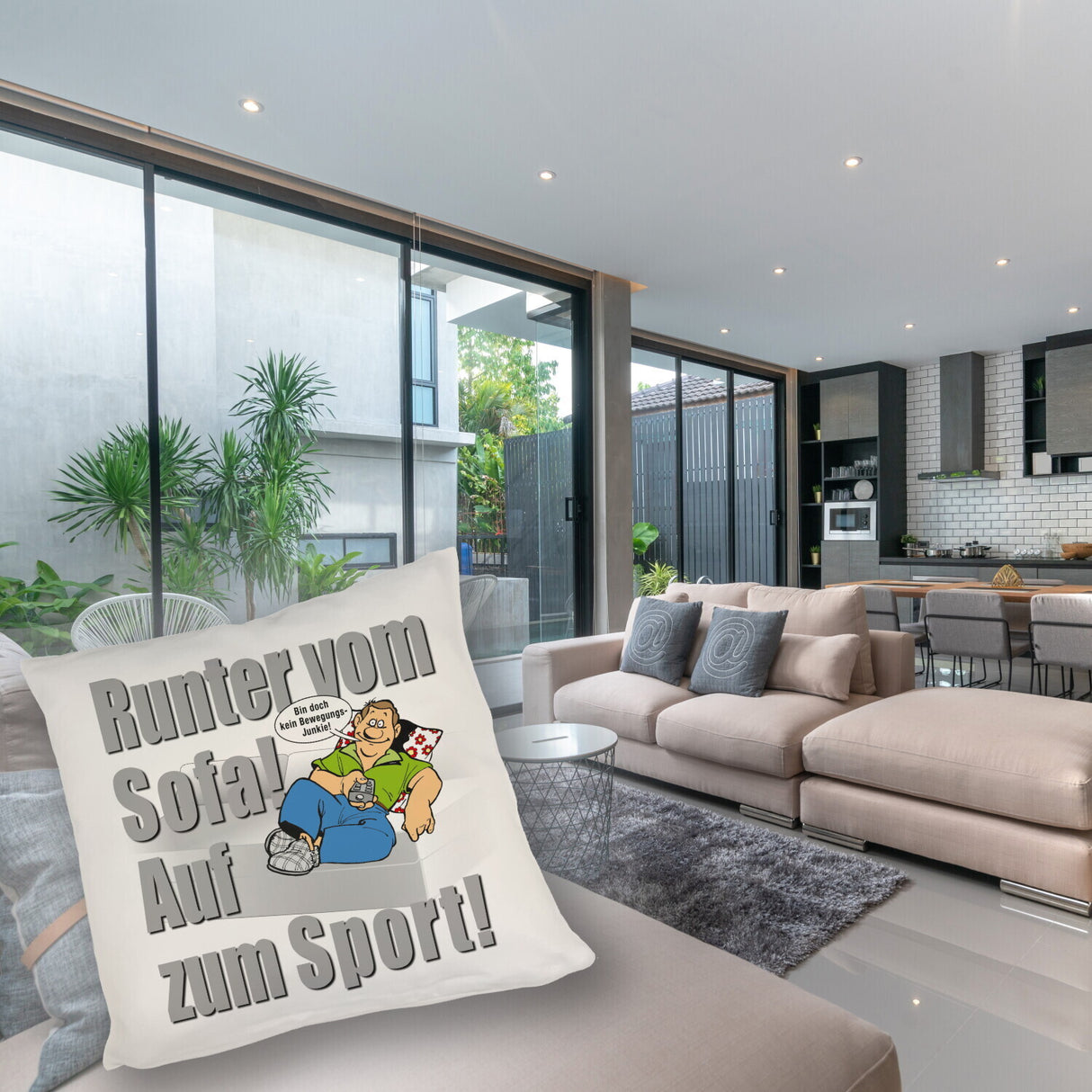 Auf zum Sport! Motivations Kissen mit Text und Spruch