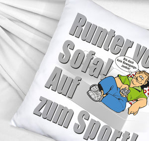 Auf zum Sport! Motivations Kissen mit Text und Spruch