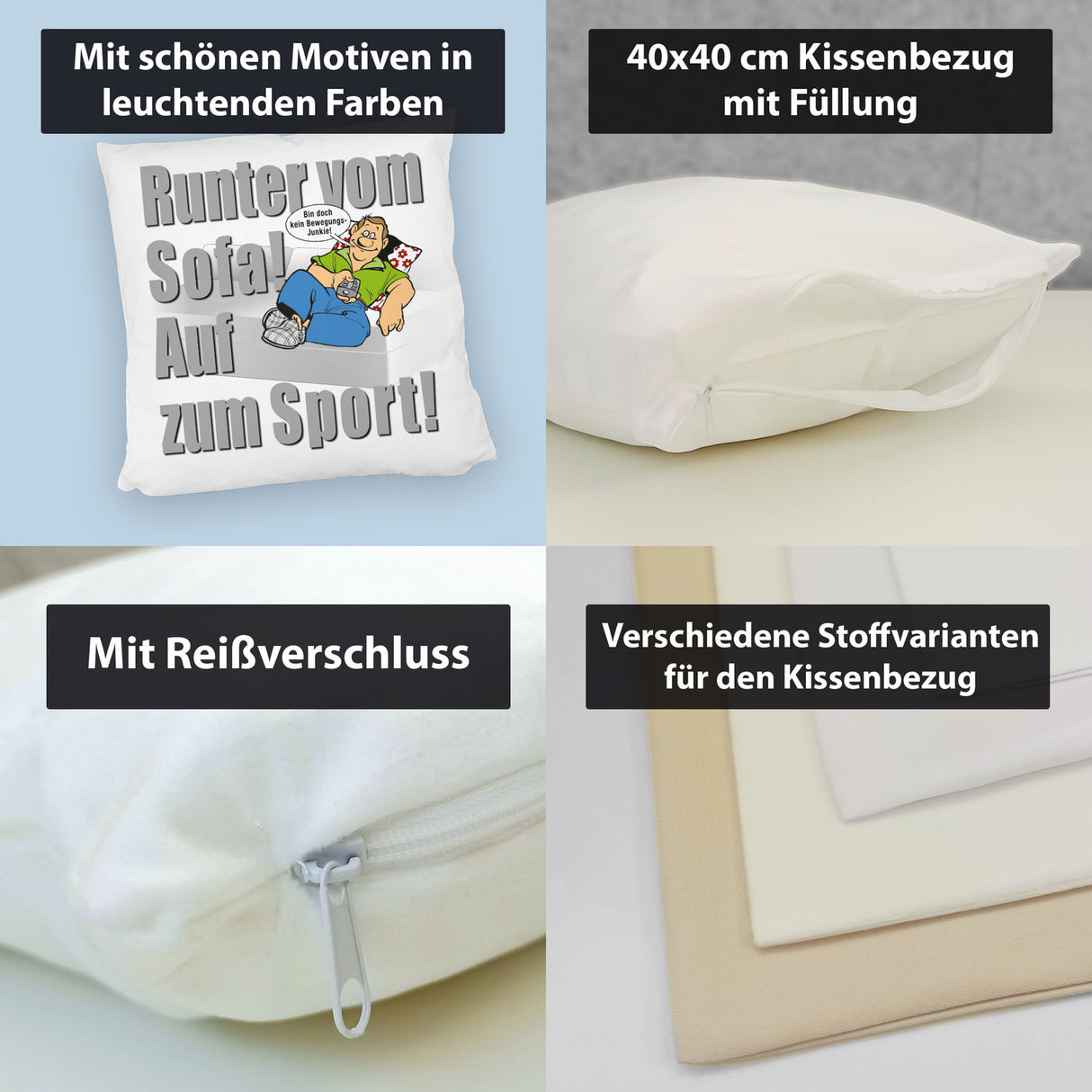 Auf zum Sport! Motivations Kissen mit Text und Spruch