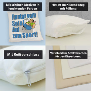 Auf zum Sport! Motivations Kissen mit Text und Spruch