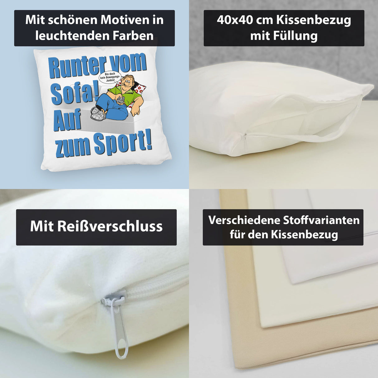 Auf zum Sport! Motivations Kissen mit Text und Spruch