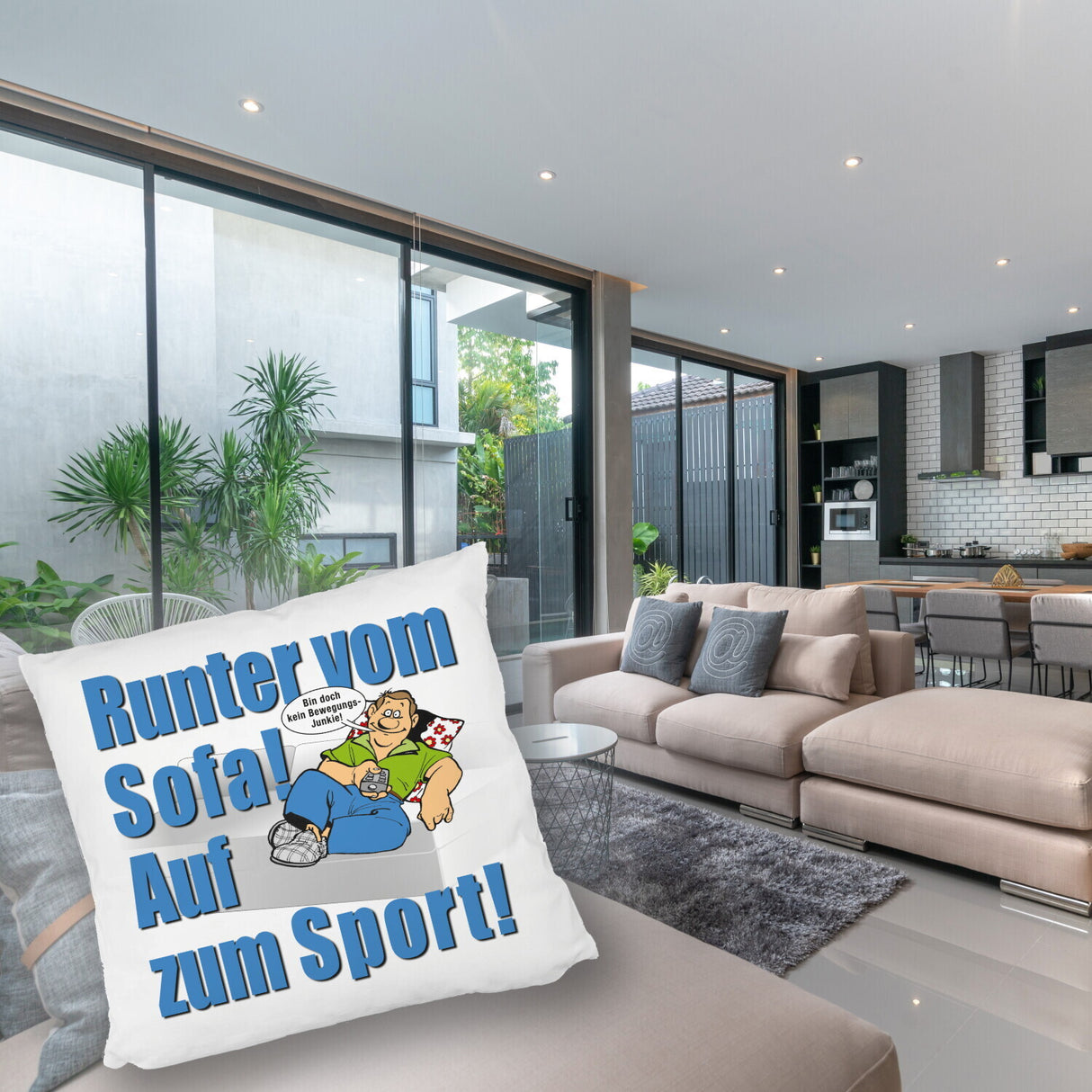 Auf zum Sport! Motivations Kissen mit Text und Spruch