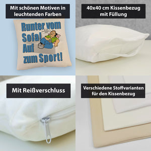 Auf zum Sport! Motivations Kissen mit Text und Spruch