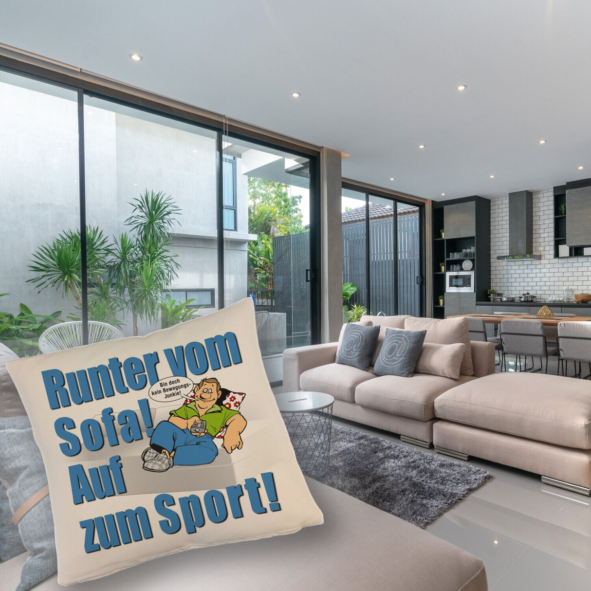 Auf zum Sport! Motivations Kissen mit Text und Spruch