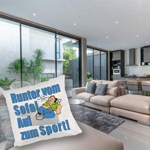 Auf zum Sport! Motivations Kissen mit Text und Spruch