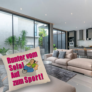 Auf zum Sport! Motivations Kissen mit Text und Spruch