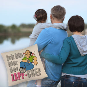 Ich bin hier der Zapp-Chef Kissen mit Text in pink