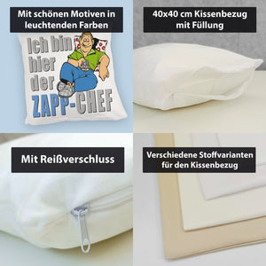 Ich bin hier der Zapp-Chef Kissen mit Text in pink