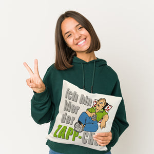 Ich bin hier der Zapp-Chef Kissen mit Text in pink