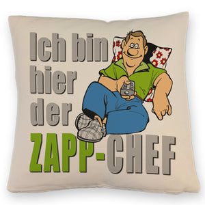 Ich bin hier der Zapp-Chef Kissen mit Text in pink