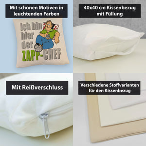 Ich bin hier der Zapp-Chef Kissen mit Text in pink