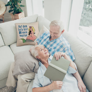 Meerjungfrau Kissen mit Spruch Auf dem Sofa bist du mein Neptun