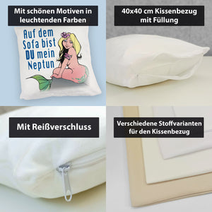 Meerjungfrau Kissen mit Spruch Auf dem Sofa bist du mein Neptun