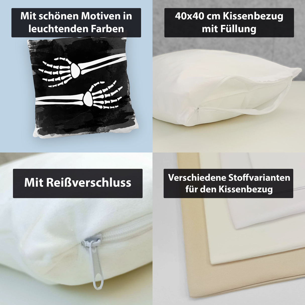Skelett-Arme Kissen mit schwarzem Hintergrund für Horror-Filmabende
