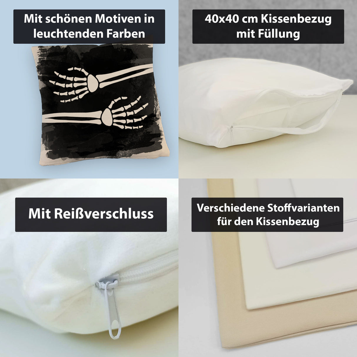 Skelett-Arme Kissen mit schwarzem Hintergrund für Horror-Filmabende