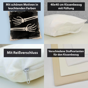 Skelett-Arme Kissen mit schwarzem Hintergrund für Horror-Filmabende