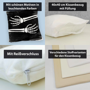 Skelett-Arme Kissen mit schwarzem Hintergrund für Horror-Filmabende