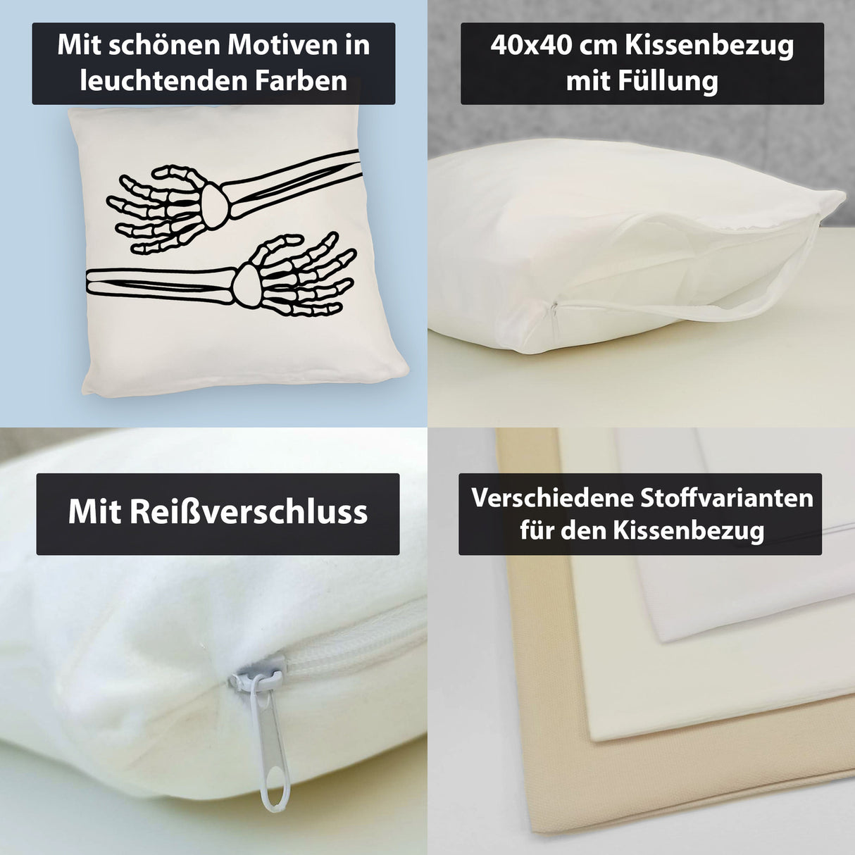 Skelett-Arme Kissen mit schwarzem Hintergrund für Horror-Filmabende