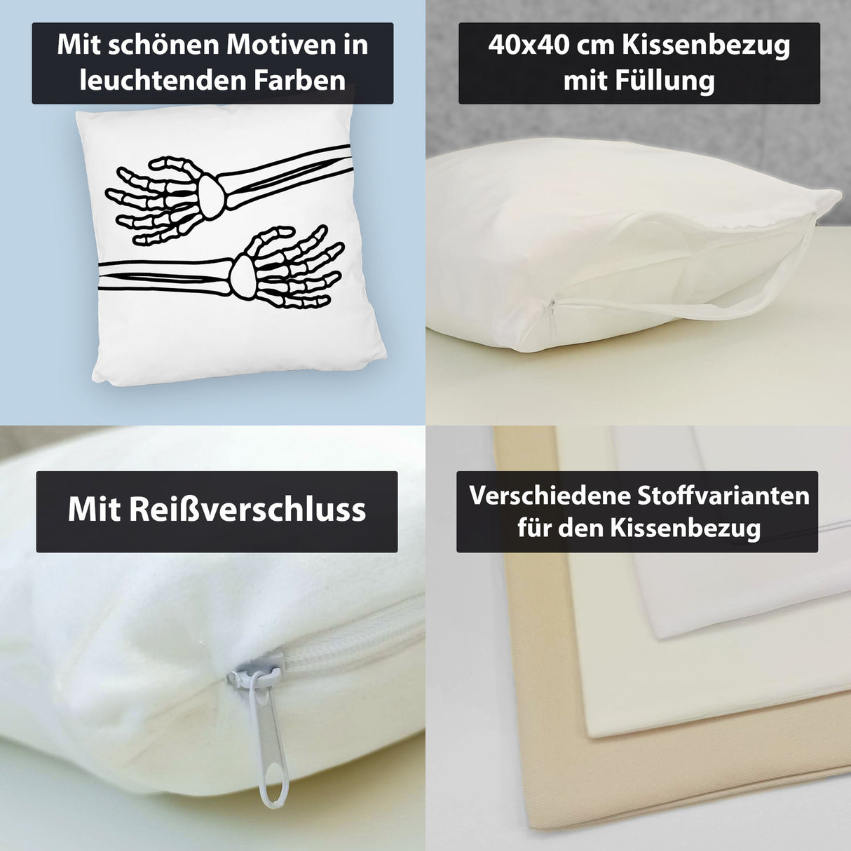 Skelett-Arme Kissen mit schwarzem Hintergrund für Horror-Filmabende