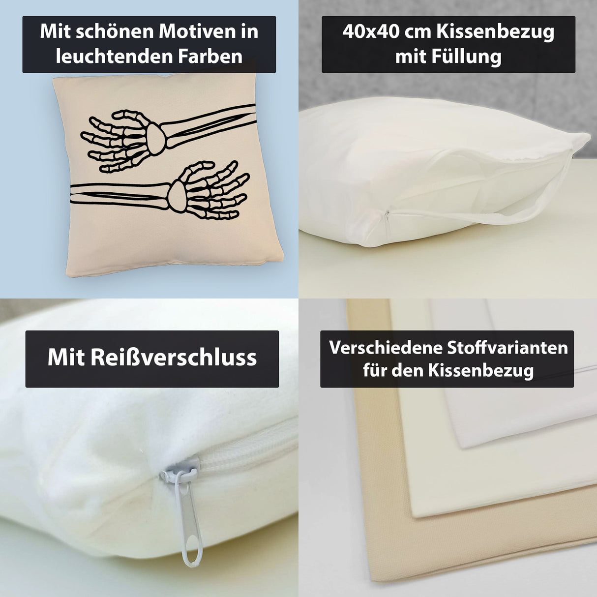 Skelett-Arme Kissen mit schwarzem Hintergrund für Horror-Filmabende
