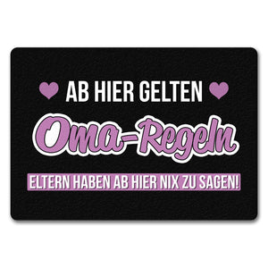 Oma-Regeln Fußmatte in 35x50 cm mit Spruch Eltern haben ab hier nix zu sagen