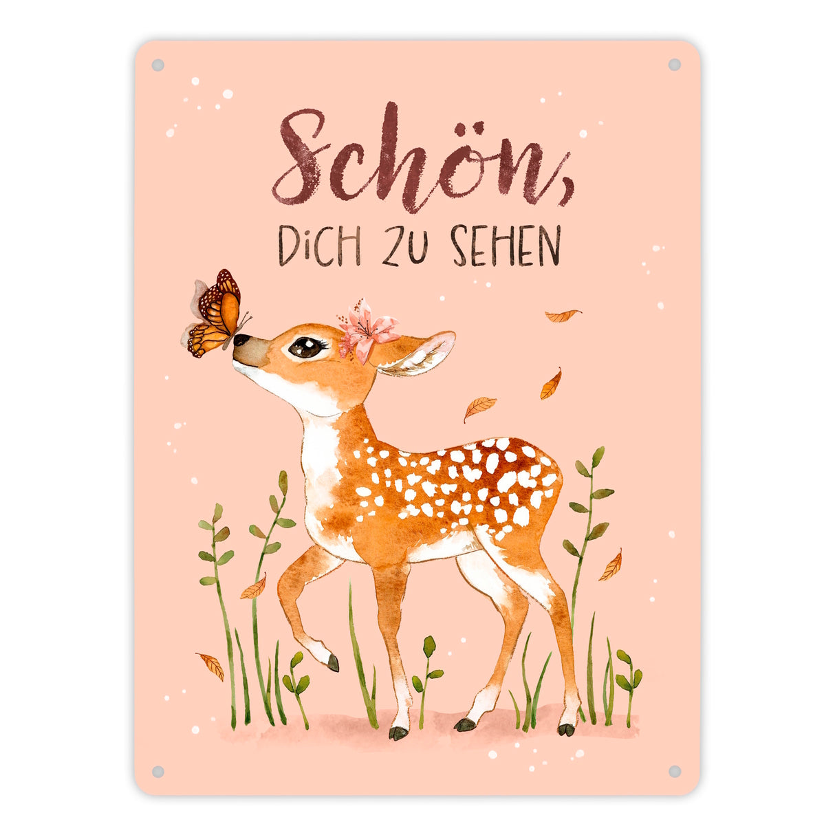 Schön dich zu sehen Metallschild in 15x20 cm mit niedlichem Reh