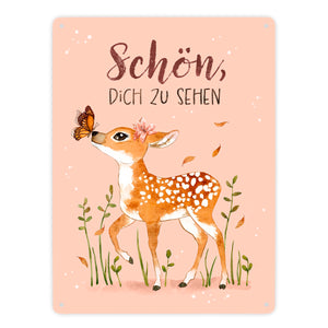 Schön dich zu sehen Metallschild in 15x20 cm mit niedlichem Reh