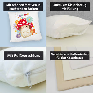 Hug me Kissen mit Fliegenpilz und Blumen