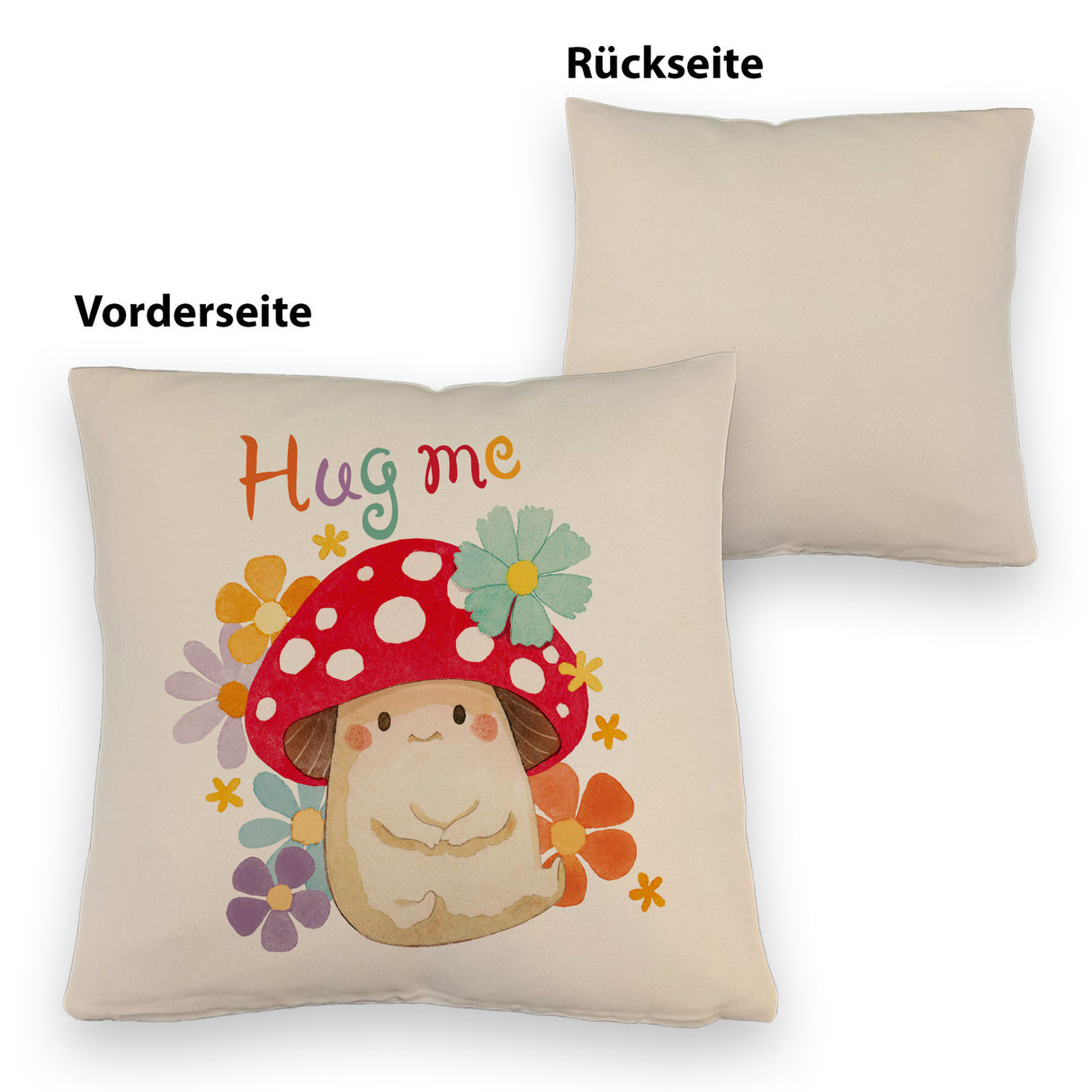 Hug me Kissen mit Fliegenpilz und Blumen