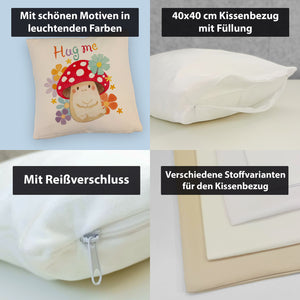 Hug me Kissen mit Fliegenpilz und Blumen