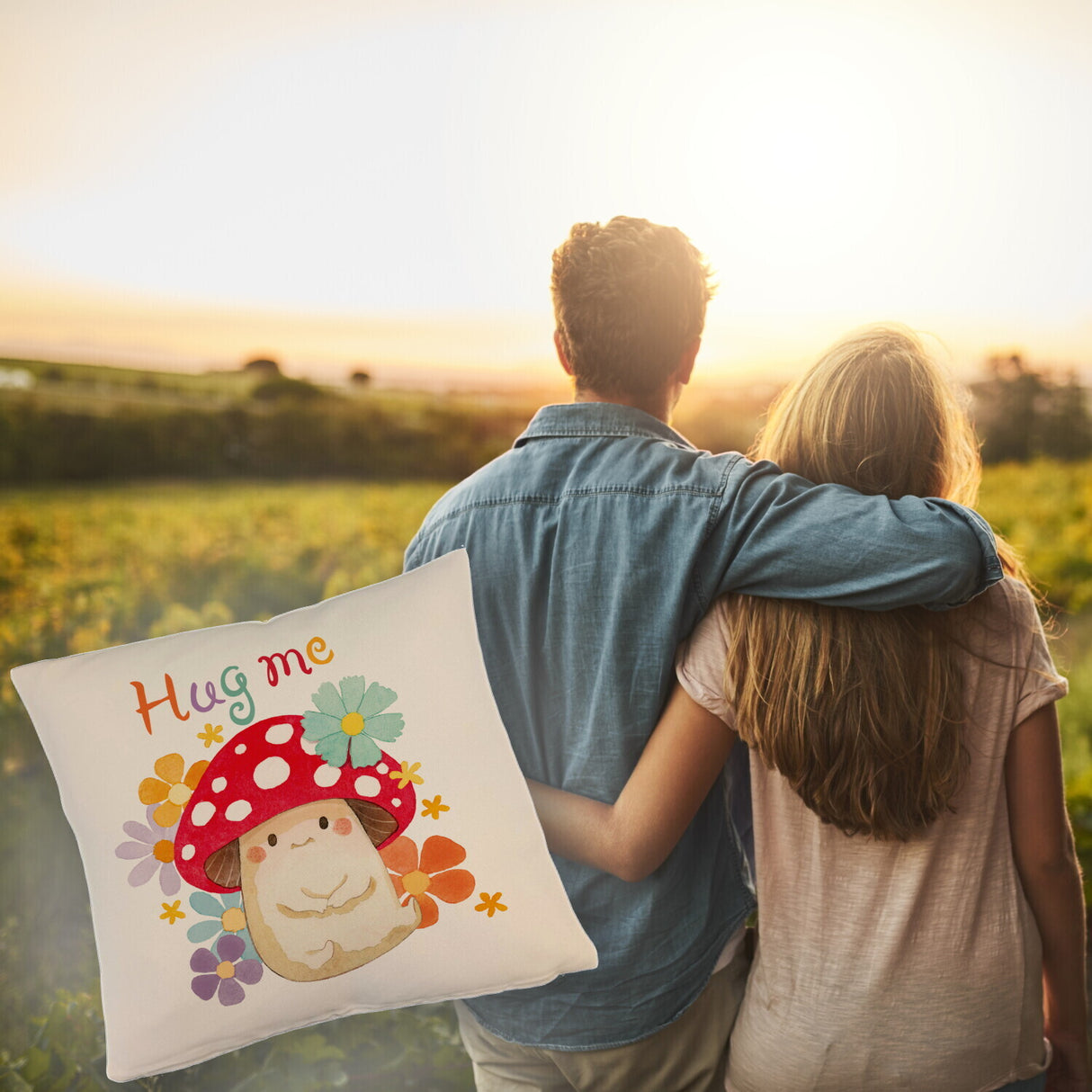 Hug me Kissen mit Fliegenpilz und Blumen