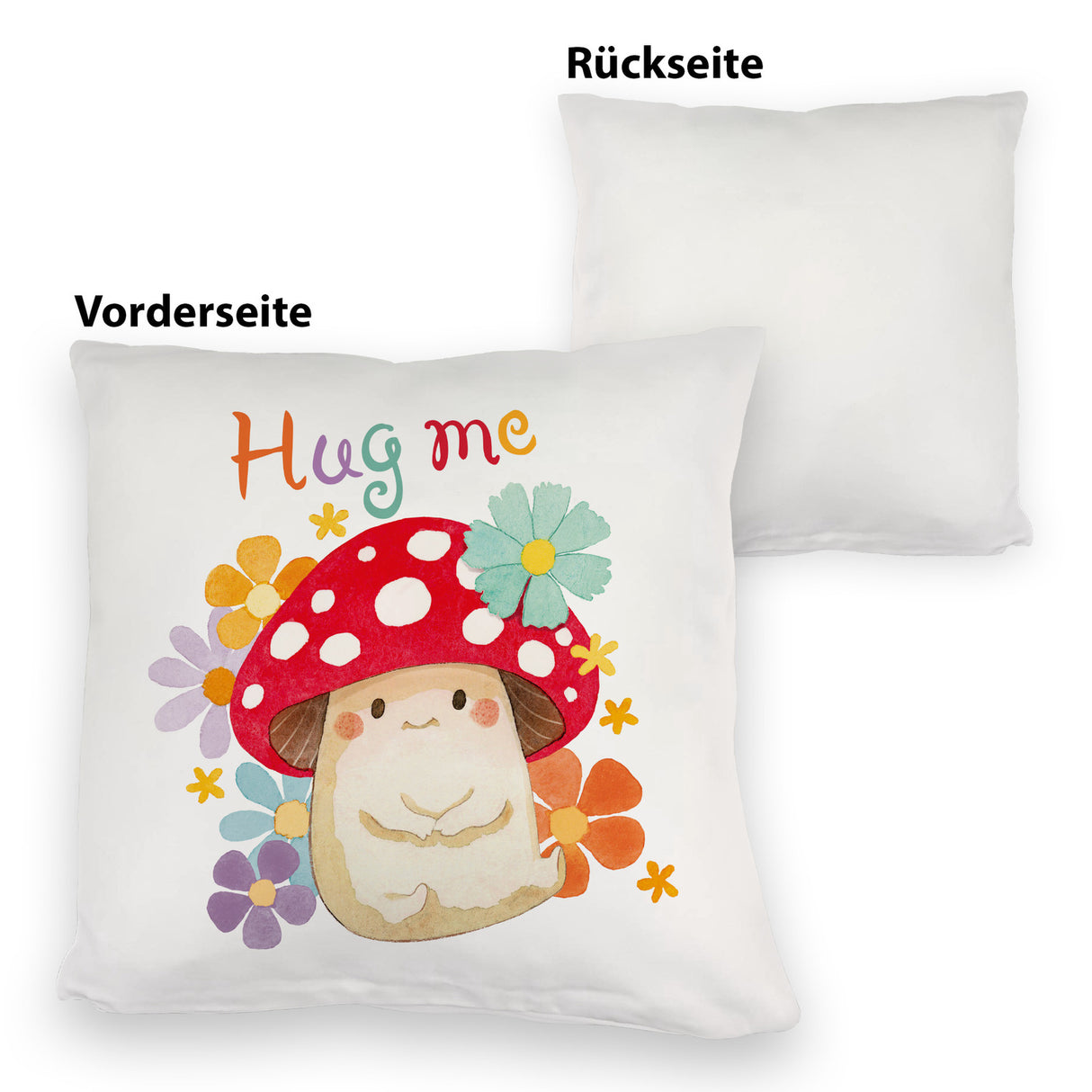 Hug me Kissen mit Fliegenpilz und Blumen