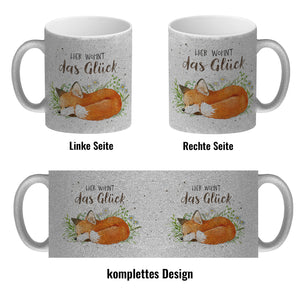 Hier wohnt das Glück Kaffeebecher mit Fuchs im Aquarell-Stil